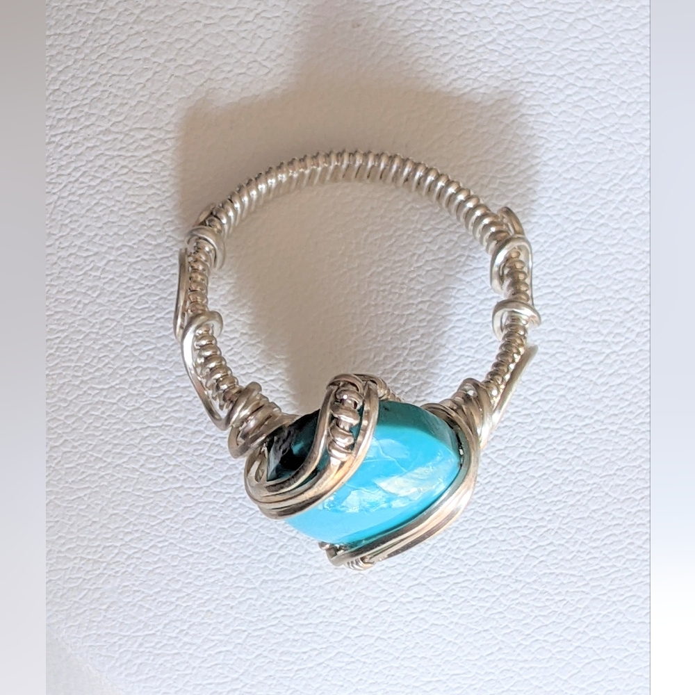 Sterling Silver Ring- Artisan- Genuine Turquoise- Southwestern Blue - Picture 3 of 15